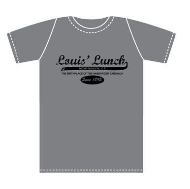 Graphic of Louis' lunch T-shirt available to purchase at Louis' Lunch in New Haven , CT