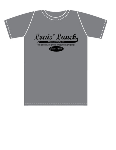 Graphic of Louis' lunch T-shirt available to purchase at Louis' Lunch in New Haven , CT